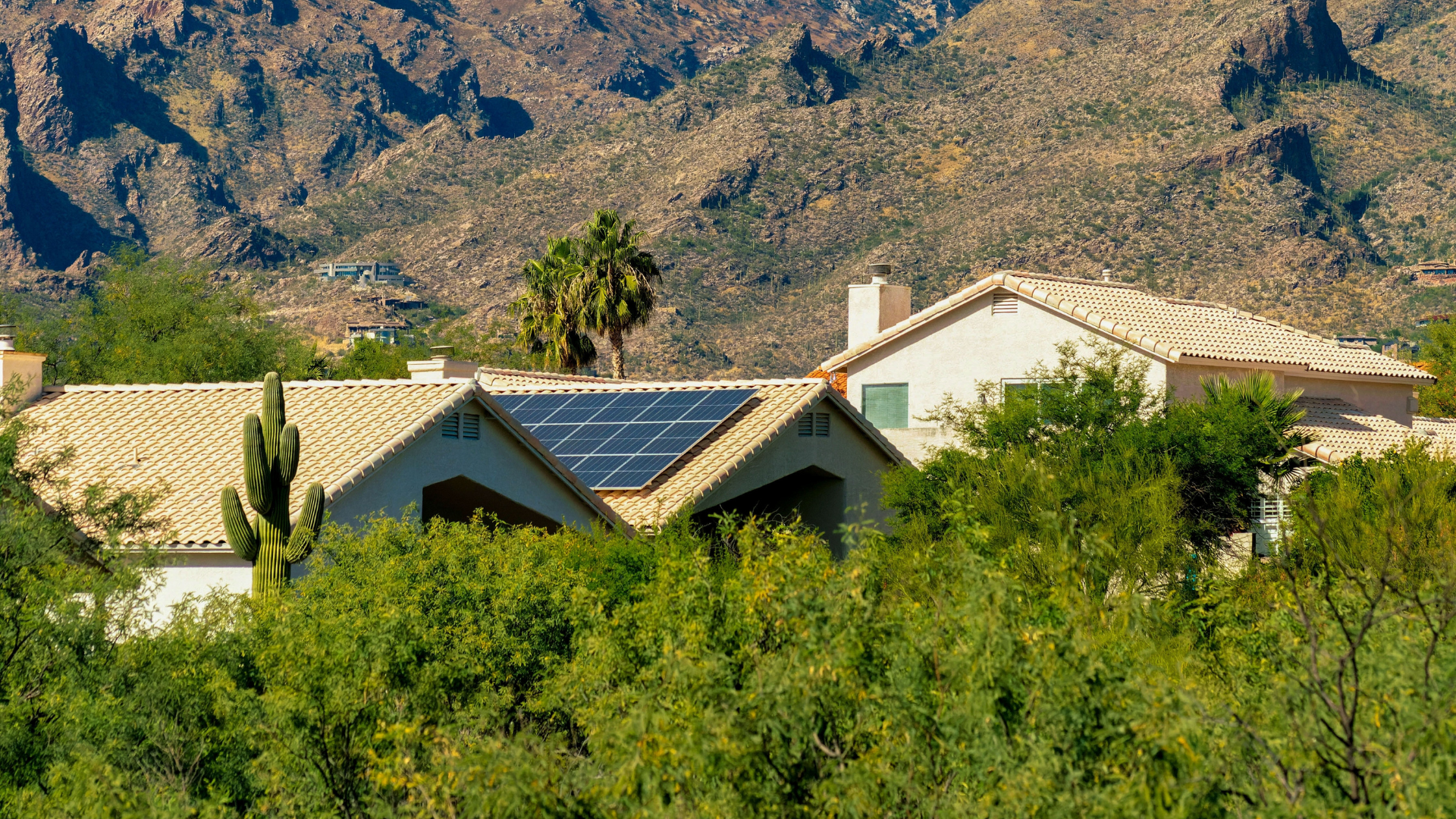 Solar panels on AZ house with mountains in the background
